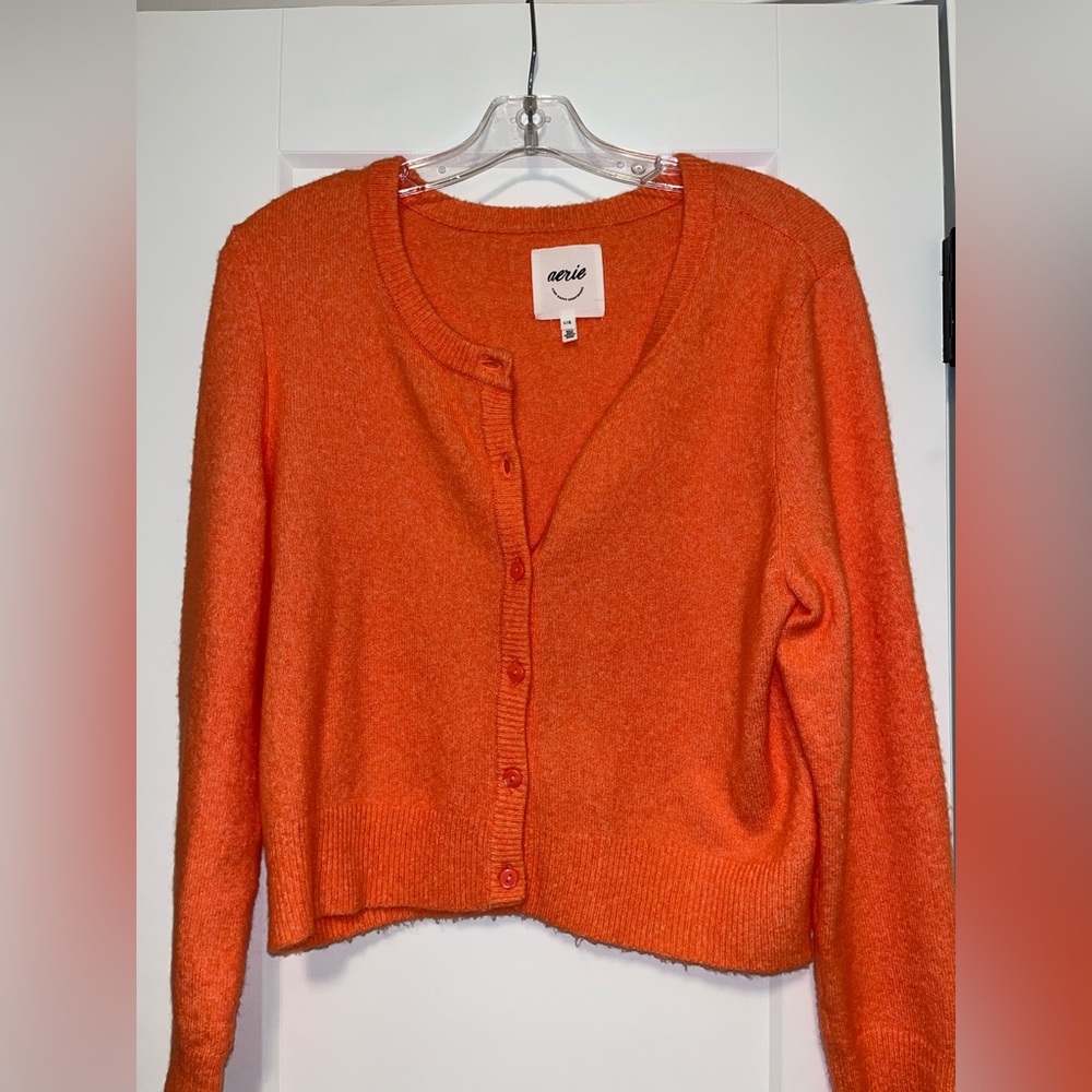 AERIE Orange Button up Sweater